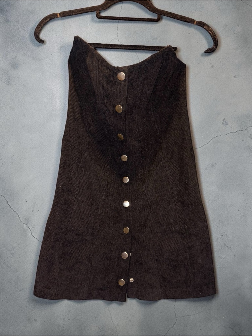 Urban Outfitters Black Strapless Button-Front Mini Corduroy Dress